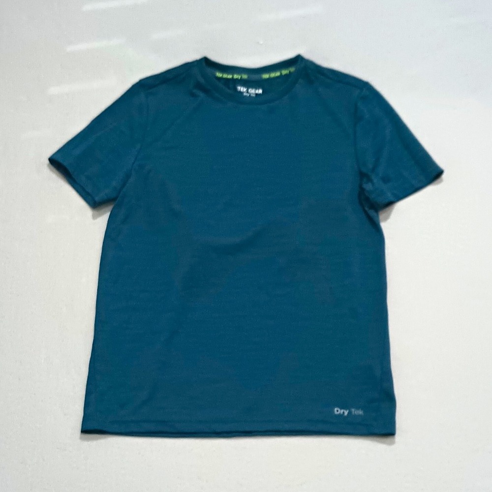 TEK GEAR Dry Tek Unisex Kids Solid Crew Neck Short Sleeve T-Shirt Blue 8